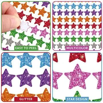 Lincia 1200 Pcs Star Glitter Stickers Sparkly Small Stickers for Kids Toddlers Teacher Reward Sheet Incentive Charts Classroom School Home Art Craft Party Favor Supplies