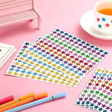 Lincia 1200 Pcs Star Glitter Stickers Sparkly Small Stickers for Kids Toddlers Teacher Reward Sheet Incentive Charts Classroom School Home Art Craft Party Favor Supplies