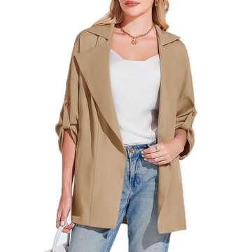 Onedreamer Women's Long Sleeve Roll Up Open Front Casual Jackets Trendy Lapel Collar Lightweight Bla...