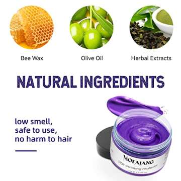 Purple Hair Styling Wax, SOVONCARE Instant Hairstyle Cream Hair Pomades Mud Natural Hair Clay Unisex for Party Cosplay Halloween Date 4.23 oz (Purple)
