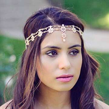 Aceorna Wedding Headbands Chain Floral Head Jewelry Hair Pieces Crystal Pearl Head Chains Headpiece Festival Holloween Costume Bridal Hair Accessories for Women and Girls (Silver)