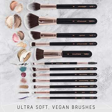 Niré Beauty 15piece Award Winning Professional Makeup Brush Set: Vegan Makeup Brushes with Case, Ma...