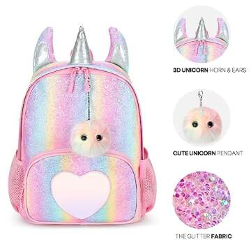 mibasies Girls Backpack for Kids, Unicorn Backpack for Girls, Glitter Rainbow Elementary School Backpack（Glitter Rainbow）