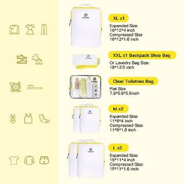 PFEYRPK Lightweight Compression Packing Cubes for Suitcases, Compressible Expandable Travel Packing Organizer with Clear Toiletries and Backpack Bag, Travel Essentials for Carry on Luggage 7 Set