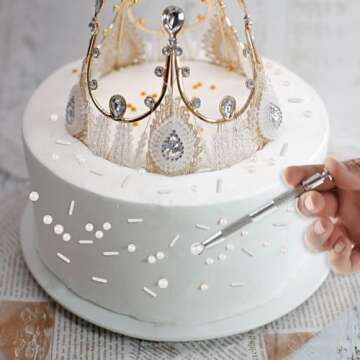 Kasvan White Mix Sugar Sprinkles - Edible Candy Pearls with 4-Claw Sprinkle Pen,118g/4.16 Oz, Gift Box Pack, Baking Cake Decorations, Ice Cream Toppings and Cookie Decorating, Wedding Party Chirstmas Supplies