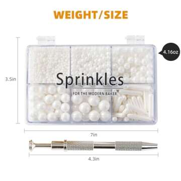 Kasvan White Mix Sugar Sprinkles - Edible Candy Pearls with 4-Claw Sprinkle Pen,118g/4.16 Oz, Gift Box Pack, Baking Cake Decorations, Ice Cream Toppings and Cookie Decorating, Wedding Party Chirstmas Supplies