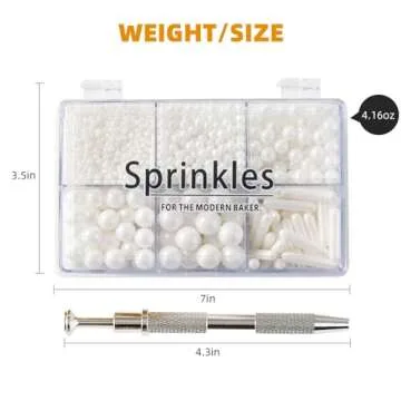 Kasvan White Mix Sugar Sprinkles - Edible Candy Pearls with 4-Claw Sprinkle Pen,118g/4.16 Oz, Gift Box Pack, Baking Cake Decorations, Ice Cream Toppings and Cookie Decorating, Wedding Party Chirstmas Supplies