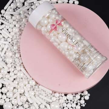 Kasvan White Mix Sugar Sprinkles - Edible Candy Pearls with 4-Claw Sprinkle Pen,118g/4.16 Oz, Gift Box Pack, Baking Cake Decorations, Ice Cream Toppings and Cookie Decorating, Wedding Party Chirstmas Supplies