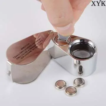 40X Full Metal Illuminated Jewelry Loop Magnifier, XYK Pocket Folding Magnifying Glass Jewelers Eye Loupe with LED(LED Currency Detecting/Jewelry Identifying)