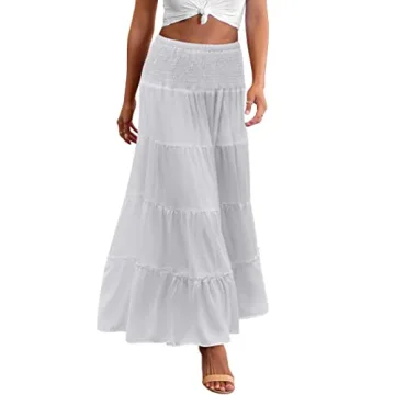 Zeagoo Women's Elastic High Waist Boho Maxi Skirt with Ruffles - Flowing, Flattering, and Versatile