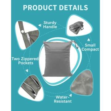 babygoal Wet Dry Bags 3 Pack, Waterproof Reusable Travel Bags for Swimsuits, Baby Cloth Diapers, Beach, Pool, Gym Bag & Wet Clothes with 2 Pockets L-BWG