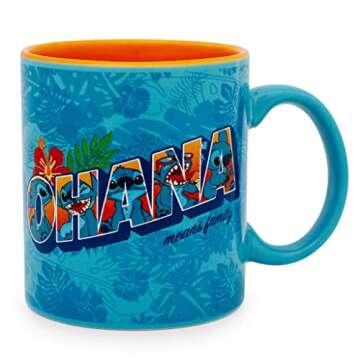 Disney Lilo & Stitch Ohana Hawaiian Palm Ceramic Mug | Tropical Large Coffee Cup For Espresso, Caffe...