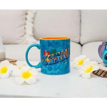 Disney Lilo & Stitch Ohana Hawaiian Palm Ceramic Mug | Tropical Large Coffee Cup For Espresso, Caffeine, Beverages, Home & Kitchen Essentials | Cute Gifts and Collectibles | Holds 20 Ounces