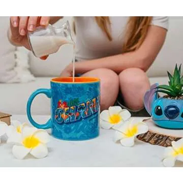 Disney Lilo & Stitch Ohana Hawaiian Palm Ceramic Mug | Tropical Large Coffee Cup For Espresso, Caffeine, Beverages, Home & Kitchen Essentials | Cute Gifts and Collectibles | Holds 20 Ounces