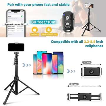 Lightweight Aureday 67" Phone Tripod with Remote and Holder