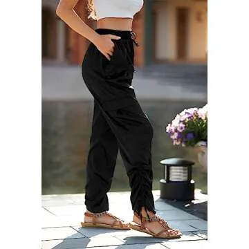PRETTYGARDEN Women's Satin Jogger Pants Casual High Waist Long Lounge Pant Trousers with Pockets (Z_Black,Medium)