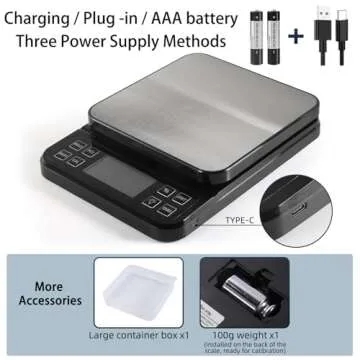 BOMATA Large Kitchen Scale with 0.1g/0.001oz High Precision, 5kg/11lb Bakery Scale with% Percentage Function, USB Rechargeable, Full-View Angle LCD with Backlight, Stainless Steel Pan