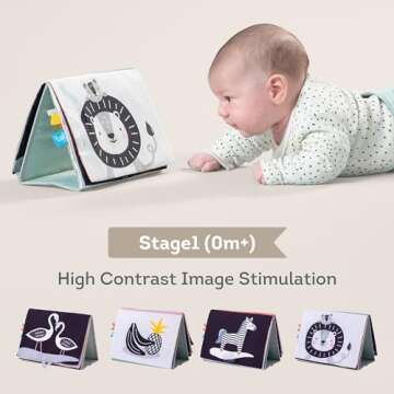 Taf Toys Savannah Infant Tummy-time Soft Crinkle Activity Book with Large Baby Safe Mirror, 3D Activ...
