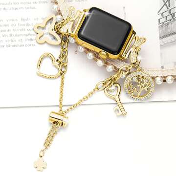 STARAMZ Bling Bands Compatible with Apple Watch Bands 38mm 40mm 41mm 42mm 44mm 45mm,Stainless Steel Luxury Bling Cubic Zirconia Bowknot Tree of Life Butterfly Key Lock Bracelet Wristband Band for