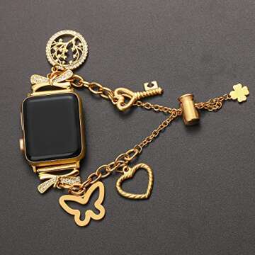 STARAMZ Bling Bands Compatible with Apple Watch Bands 38mm 40mm 41mm 42mm 44mm 45mm,Stainless Steel Luxury Bling Cubic Zirconia Bowknot Tree of Life Butterfly Key Lock Bracelet Wristband Band for