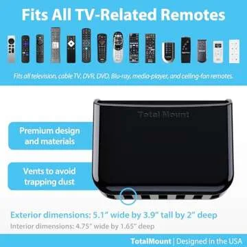 TotalMount Universal Remote Control Holder – Attaches to Wall or Back of TV – Compatible with All TV Remotes (Premium Black, Large Two Pack)