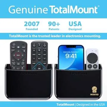 TotalMount Universal Remote Control Holder – Attaches to Wall or Back of TV – Compatible with All TV Remotes (Premium Black, Large Two Pack)