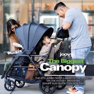 Joovy Caboose RS Sit & Stand Double Stroller for Children Up to 55 lb. with All-Terrain Wheels, UPF50+ Sun Canopy & Magnetic 5-Point Safety Harnesses, Jet
