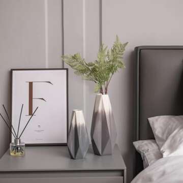 TERESA'S COLLECTIONS Grey and White Vases Home Decor,Gray Vase for Flower,Modern Decorative Ceramic ...