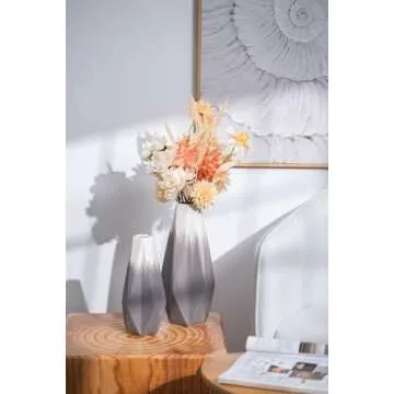 TERESA'S COLLECTIONS Grey and White Vases Home Decor,Gray Vase for Flower,Modern Decorative Ceramic Vase for Living Room,Shelf,Pampas Grass,Table,Mantel,Ideal Gifts for Mom,Valentine Vase Set of 2,11"