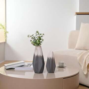 TERESA'S COLLECTIONS Grey and White Vases Home Decor,Gray Vase for Flower,Modern Decorative Ceramic Vase for Living Room,Shelf,Pampas Grass,Table,Mantel,Ideal Gifts for Mom,Valentine Vase Set of 2,11"