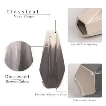 TERESA'S COLLECTIONS Grey and White Vases Home Decor,Gray Vase for Flower,Modern Decorative Ceramic Vase for Living Room,Shelf,Pampas Grass,Table,Mantel,Ideal Gifts for Mom,Valentine Vase Set of 2,11"