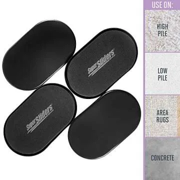 Super Sliders 5 3/4" x 9 1/2" Oval Reusable Furniture Sliders for Carpet - Effortless Moving and Surface Protection, Black (4 Pack)