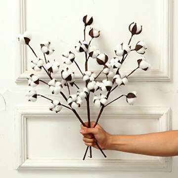 VGIA 3 Pack 21 Inch Cotton Stems Farmhouse Style Display Filler - Floral Decoration