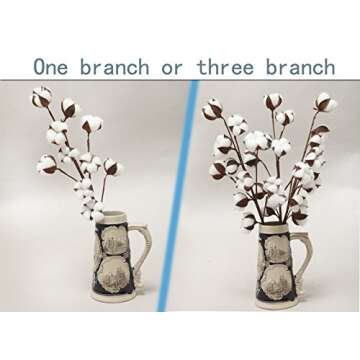 VGIA 3 Pack 21 Inch Cotton Stems Farmhouse Style Display Filler - Floral Decoration