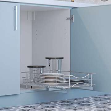 Home Zone Living Pull Out Kitchen Cabinet Organizer with Slide Out Drawer for Space Saving Storage, ...