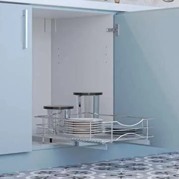 Home Zone Living Pull Out Kitchen Cabinet Organizer with Slide Out Drawer for Space Saving Storage, ...