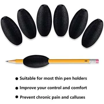 Zonon Writing Aid Trainer for Adults Foam Egg Grips Pen Cushioned Holders Writing Aid Trainer for Handwriting Drawing Preschool Supplies Right or Left Hand Use, 6 Pieces(Black)