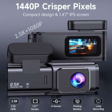 Dash Cam Front and Rear: 2.5K+1080P Dual Dash Camera for Cars, Ecomoment Car Camer with 1.47" IPS Sc...