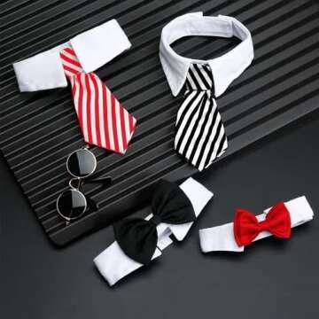 4 Pieces Pet Bow Tie Adjustable Pet Neck Tie Costume Formal Dog Collar for Small Dogs and Cats Puppy Grooming Ties Party Accessories (S, Black, Red, Red White, Blue White)