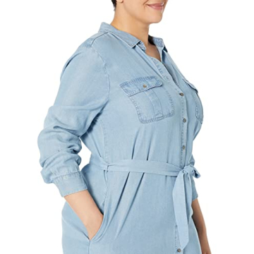 Daily Ritual Women's Tencel Long-Sleeve Tie-Front Utility Shirt Dress