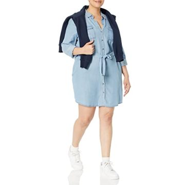 Daily Ritual Women's Tencel Long-Sleeve Tie-Front Utility Shirt Dress