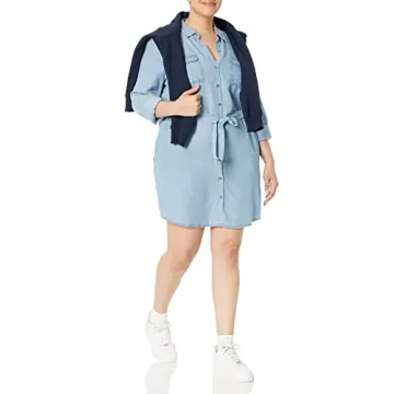 Daily Ritual Women's Tencel Long-Sleeve Tie-Front Utility Shirt Dress