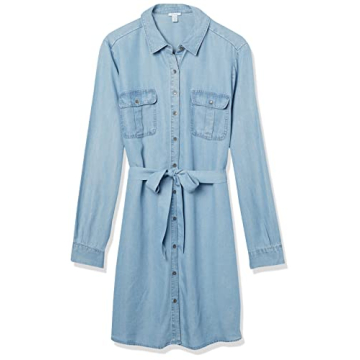 Daily Ritual Women's Tencel Long-Sleeve Tie-Front Utility Shirt Dress