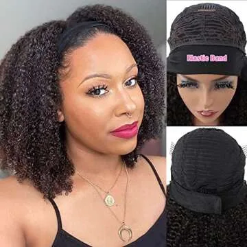 ISEE Hair Afro Kinky Curly Headband Wig Human Hair 180% Density Afro Wigs for Black Women Natural Curls 10A Glueless Human Hair Wigs (22 Inch)