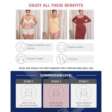 FeelinGirl Shapewear Tummy Control Fajas Colombianas Stage 2 Post Surgery Compression Garment Body Shaper for Women