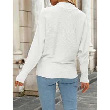 ZESICA Women's Fall Turtleneck Batwing Long Sleeve Ribbed Knit Casual Soft Pullover Sweater Jumper Top,White,Medium