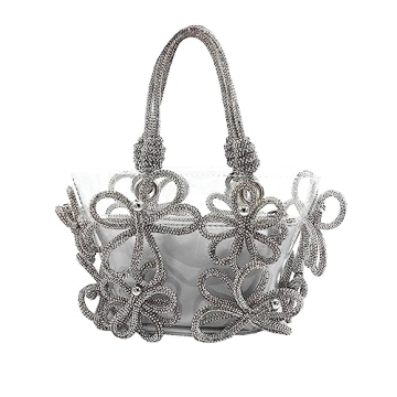 DJBM Rhinestone Clear PVC Handbag - Crystal Floral Tote for Parties