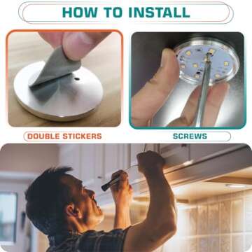 Lvyinyin Single LED Puck Light for Under Obove Cabinet Counter Bar Shelf Back Lighting, 120V Electric Direct Wall Plug in, Handy On Off Switch, Black Cables, 2 Packs, Warm White