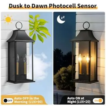 Lawyettle Dusk to Dawn Outdoor Wall Lantern - 21" Large Black Sconce with Glass