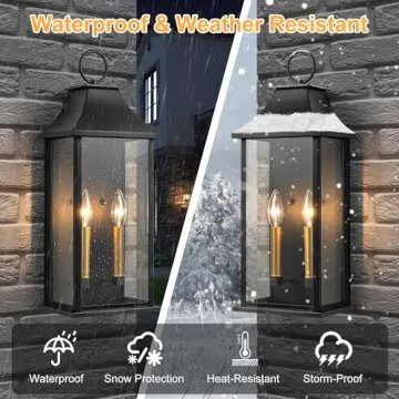 Lawyettle Dusk to Dawn Outdoor Lantern, Modern Black Wall Sconce